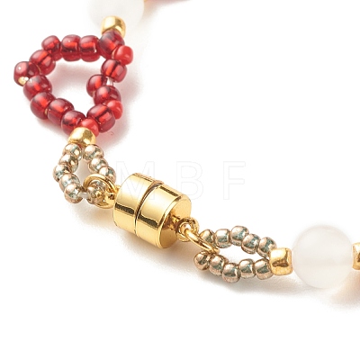 Glass Seed & Natural Agate Beaded Bracelet with Brass Magnetic Clasp BJEW-JB07803-01-1