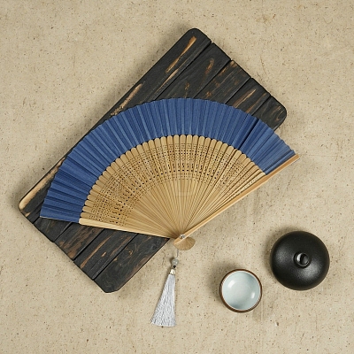 Chinese Style Wood Folding Fan with Tassel PW-WG4D112-04-1