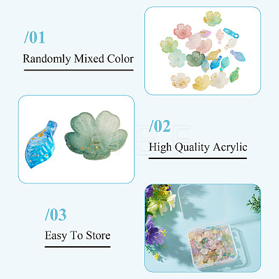 200Pcs 2 Styles Acrylic Leaf Charms & Flower Bead Caps Sets MACR-TA0002-91-1