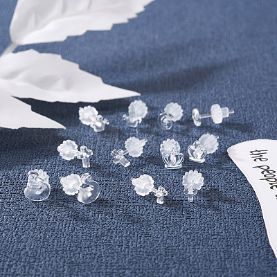 Boutigem 60 Sets 6 Style Crown & Cross & Swan & Vortex Transparent Resin Stud Earrings for Women EJEW-BG0001-02-1