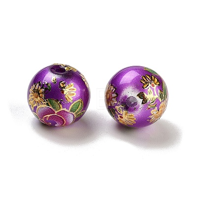 Flower Picture Printed Glass Round Beads GLAA-J087-12mm-B08-1