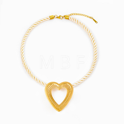 Ocean 304 Stainless Steel Big Heart Pendant Twisted Acrylic Fiber Cord Necklaces for Women WG896A0-05-1