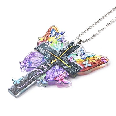Colorful Butterfly Faith Jesus Cross Acrylic Pendant Decoration RJEW-E007-03P-01-1