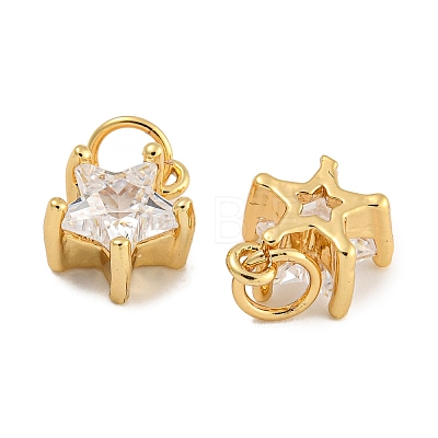 Rack Plating Brass Micro Pave Clear Cubic Zirconia Charms KK-U030-02G-1