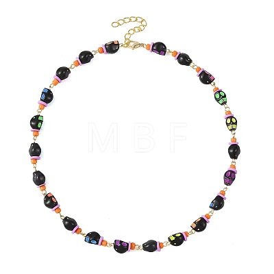 Halloween Skull Acrylic Beaded Necklaces NJEW-JN06531-1