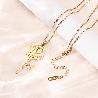 304 Stainless Steel Rose Flower Pendant Cable Chain Necklaces for Men Women NJEW-K308-05C-G-1