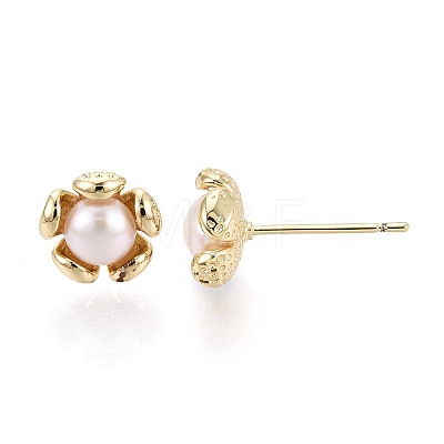Brass & Natural Pearl Stud Earrings PEAR-N020-WX15-1