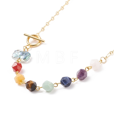 Natural Mixed Gemstone Beaded Pendant Necklace with Glass Lotus NJEW-JN03888-1