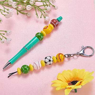 100Pcs 4 Styles Sport Theme Printed Wood European Beads WOOD-SZ0001-31-1