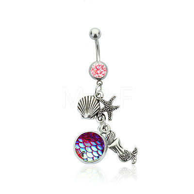 316L Surgical Stainless Steel Mermaid Starfish Dangle Belly Rings WG35D2C-17-1