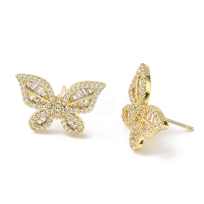 Brass & Clear Cubic Zirconia Stud Earrings KK-CBA36A2-11G-1