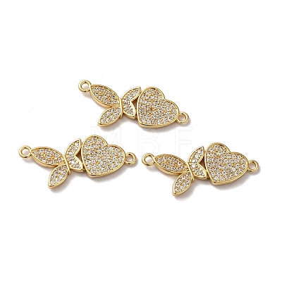 Eco-Friendly Rack Plating Brass Micro Pave Clear Cubic Zirconia Connector Charms KK-F853-29G-1