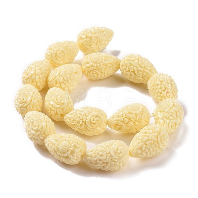 Dyed Synthetical Coral Teardrop Shaped Carved Flower Bud Beads Strands CORA-L009-05-1