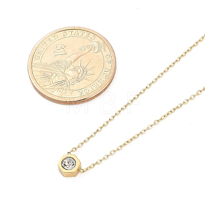 Ion Plating(IP) 304 Stainless Steel Cubic Zirconia Hexagon Pendant Cable Chain Necklaces NJEW-P320-16G-02-1