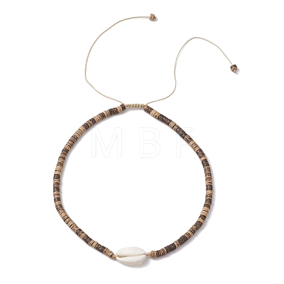 Summer Natural Shell and Coconut Heishi Beaded Necklaces NJEW-JN05177-1