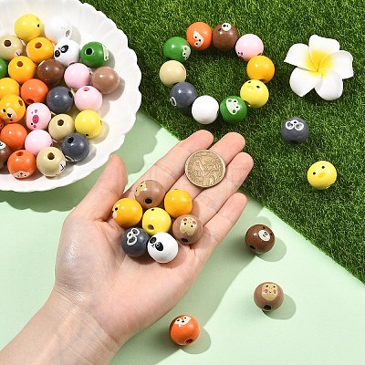 100Pcs 10 Styles Animal Themes Printed Wood European Beads WOOD-YW0001-87-1
