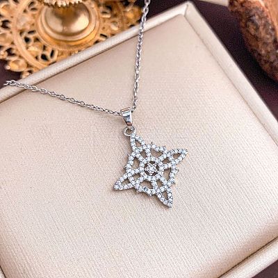 Brass Micro Pave Clear Cubic Zirconia Viking Knot Pendant 304 Stainless Steel Cable Chain Necklaces for Women WG5818B-06-1
