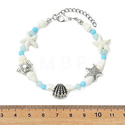 Synthetic Turquoise & Natural Dyed Yellow Jade & Trumpet Shell & Glass & Brass Beaded Bracelets for Women BJEW-JB14105-1