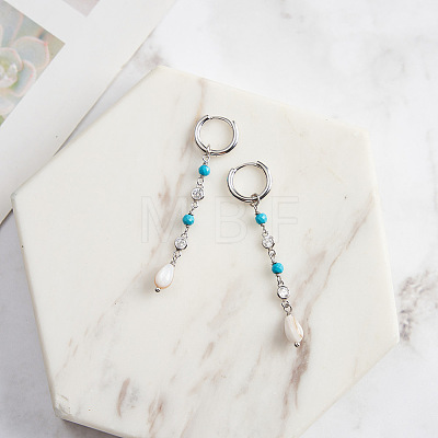 Natural Turquoise Beaded Hoop Earrings EJEW-L294-002P-1