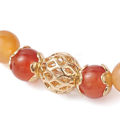 Natural Red Agate & Brass Round Beaded Stretch Bracelets for Women BJEW-JB12265-01-1