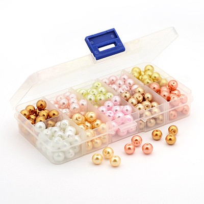 1Box Mixed Style Round Glass Pearl Beads HY-X0002-03-B-1