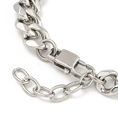 Non-Tarnish 304 Stainless Steel Cuban Link Chain Oval Link Bracelets for Women BJEW-G717-17P-1