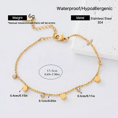 304 Stainless Steel Pave Clear Cubic Zirconia Charm Bracelets for Women EP0929-3-1
