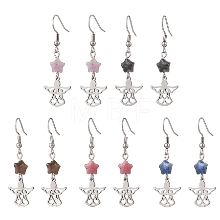 Angel with Star 304 Stainless Steel Dangle Earrings EJEW-JE06792-1