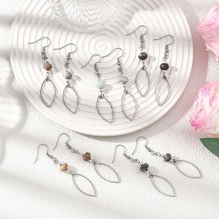 Natural Mixed Stone Horse Eye Dangle Earrings EJEW-JE06814-1