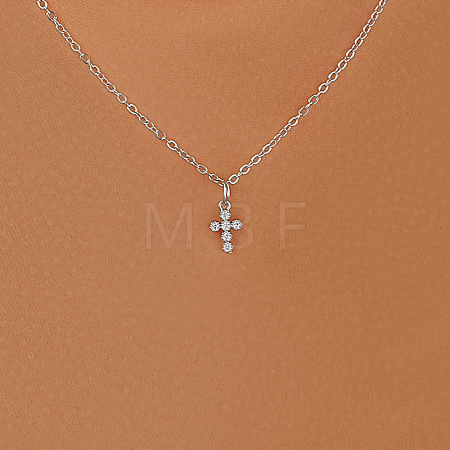 Cross Alloy with Crystal Rhinestone Pendant Necklaces WGAF0E8-03-1
