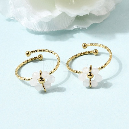 Adjustable 304 Stainless Steel Natural Other Jade Cuff Open Rings RJEW-P187-01G-05-1