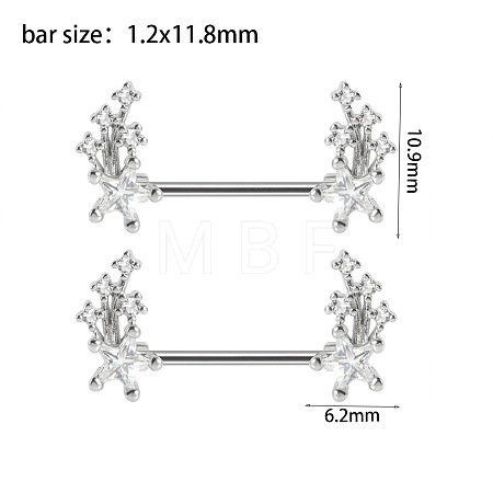 304 Stainless Steel Clear Cubic Zirconia Nipple Rings WG434B5-05-1