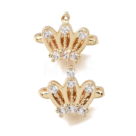 Brass Micro Pave Clear Cubic Zirconia 2-Loop Crown Spacer Bars KK-C258-16LG-1