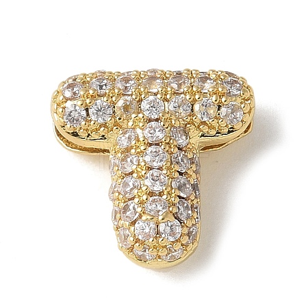 Brass Micro Pave Cubic Zirconia Beads KK-P290-61G-T-1