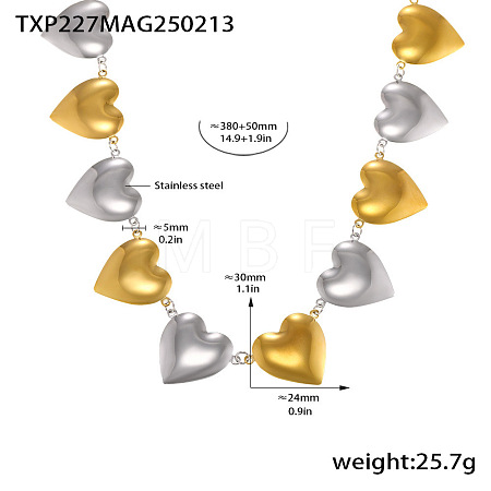 Two Tone 316L Surgical Stainless Steel Heart Link Chain Necklaces for Women WGE8595-06-1