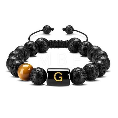 Natural Tiger Eye & Lava Rock Round Beads Adjustable  Bracelets TV6214-7-1