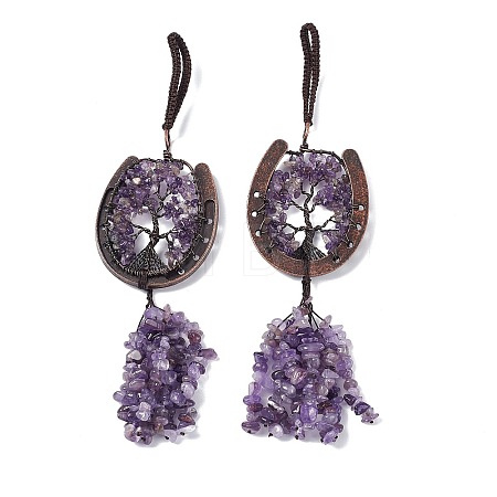 Natural Amethyst Chip Tree of Life Pendants Decoration G-F733-06C-1