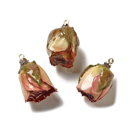 Preserved Rose with Golden Alloy Pendants FIND-M010-01A-1