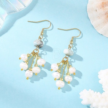 Natural Larimar and Natural Cultured Freshwater Pearl Dangle Earrings EJEW-JE07397-1