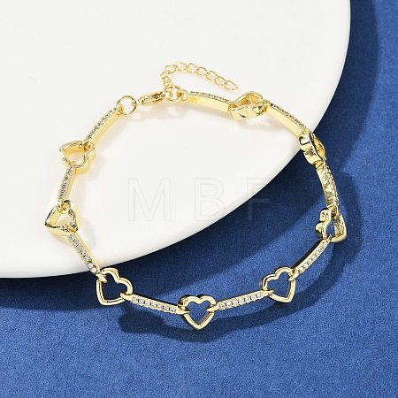 Brass Micro Pave Clear Cubic Zirconia Link Chain Bracelets for Women BJEW-F504-10G-1