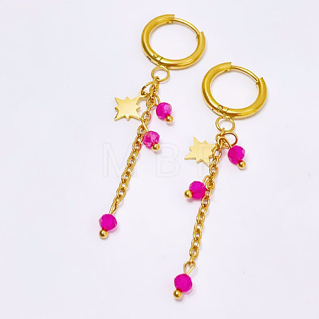 304 Stainless Steel Glass Star Tassel Hoop Earrings FS-WG135BB-02-1