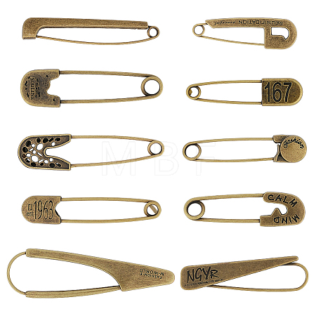 10Pcs 10 Styles Alloy Large Safety Pins JEWB-GA0001-55-1
