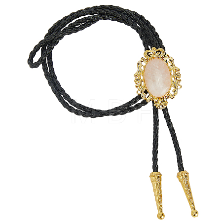 Natural Rose Quartz  with PU Leather Lariat Necklace NJEW-WH20010-02D-1