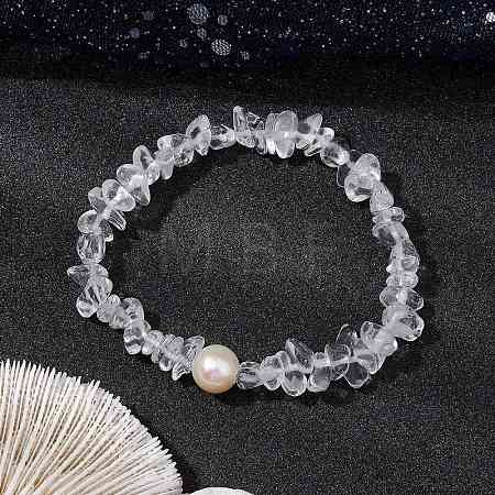 Natural Quartz Crystal Chips Stretch Bracelets for Women BJEW-JB11343-06-1