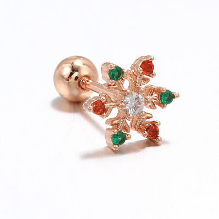 Snowflake Brass Cubic Zirconia Stud Earrings FS-WGD4C14-14-1