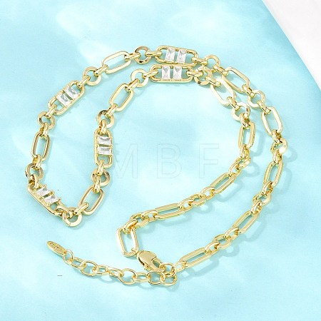7MM Brass Pave Cubic Zirconia Figaro Chain Necklaces NJEW-D324-03G-06-1