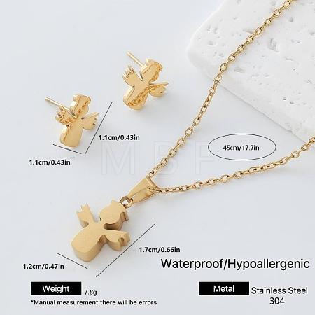304 Stainless Steel Pendant Necklace & Stud Earrings Set for Women PZ6916-4-1