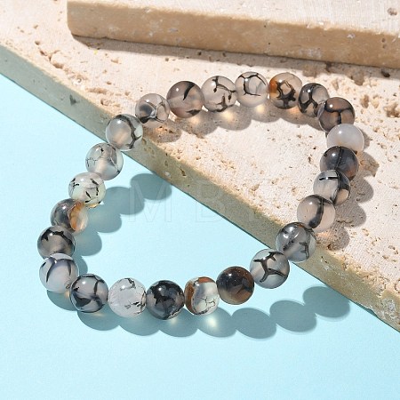 Natural Dragon Veins Agate Beaded Stretch Bracelets X-BJEW-Q692-02C-1