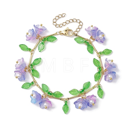 Flower Glass & Acrylic Charm Bracelets BJEW-JB10443-02-1