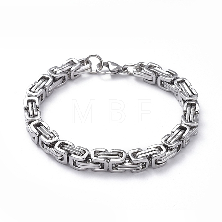 Tarnish Resistant Unisex 201 Stainless Steel Byzantine Chain Bracelets BJEW-L637-34C-P-1